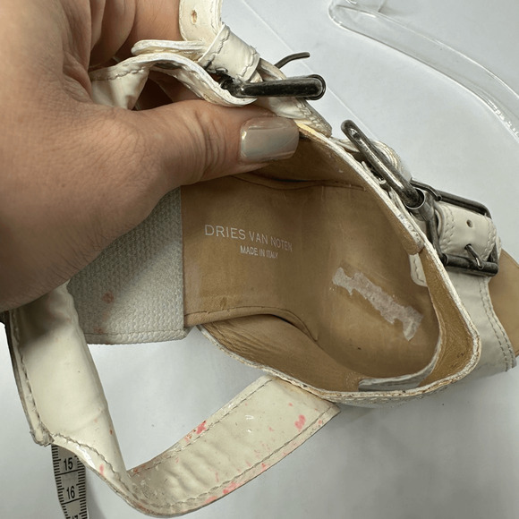 Dries Van Noten Buckle block heel Sandals white cream patent leather womens 37.5 - Picture 9 of 11